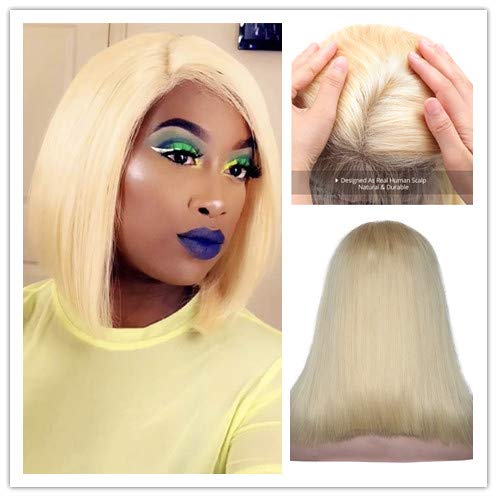 LangerHair 613 Bob Wig Brazilian Straight Lace Front Wig Blonde Human Hair Wigs 13×4 Lace Front Bob Wigs 180% Density Pre Plucked With Baby Hair Virgin Human Hair