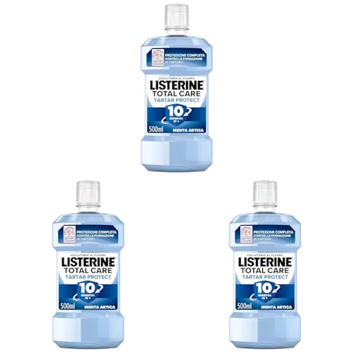 LISTERINE Total Care Tartar Protect, Collutorio al gusto di Menta Artica, Collutorio al Fluoro con 10 benefici in 1 per una pulizia denti tartaro accurata e una protezione completa, 500 ml