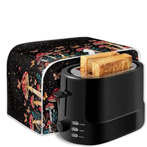 Image of Talayituse Mushroom Butterfly Flower Print 2 Slice Toaster Covers Dust Protection Bread Maker Covers Toaster Oven Cloth Cover Kitchen Accessories Washable Appliance Cover with Handle