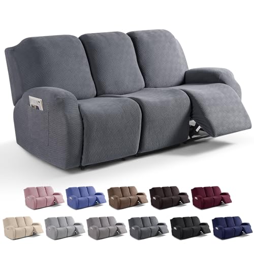 Surwin Recliner Chair Cover 1/2/3 Seater, Stretch Recliner Sofa Covers with Pockets Soft Elastic Recliner Chair Covers for Electric Chair Armchairs Slipcovers Protector (2-Seater,Dark grey)