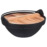 NUOBESTY Gusseisen Campingtopf 18cm mit Holzdeckel Einzelner Japanischer Schmortopf für Picknick und Outdoor Hitzebeständiger Dutch Oven für Wandern und Kochen