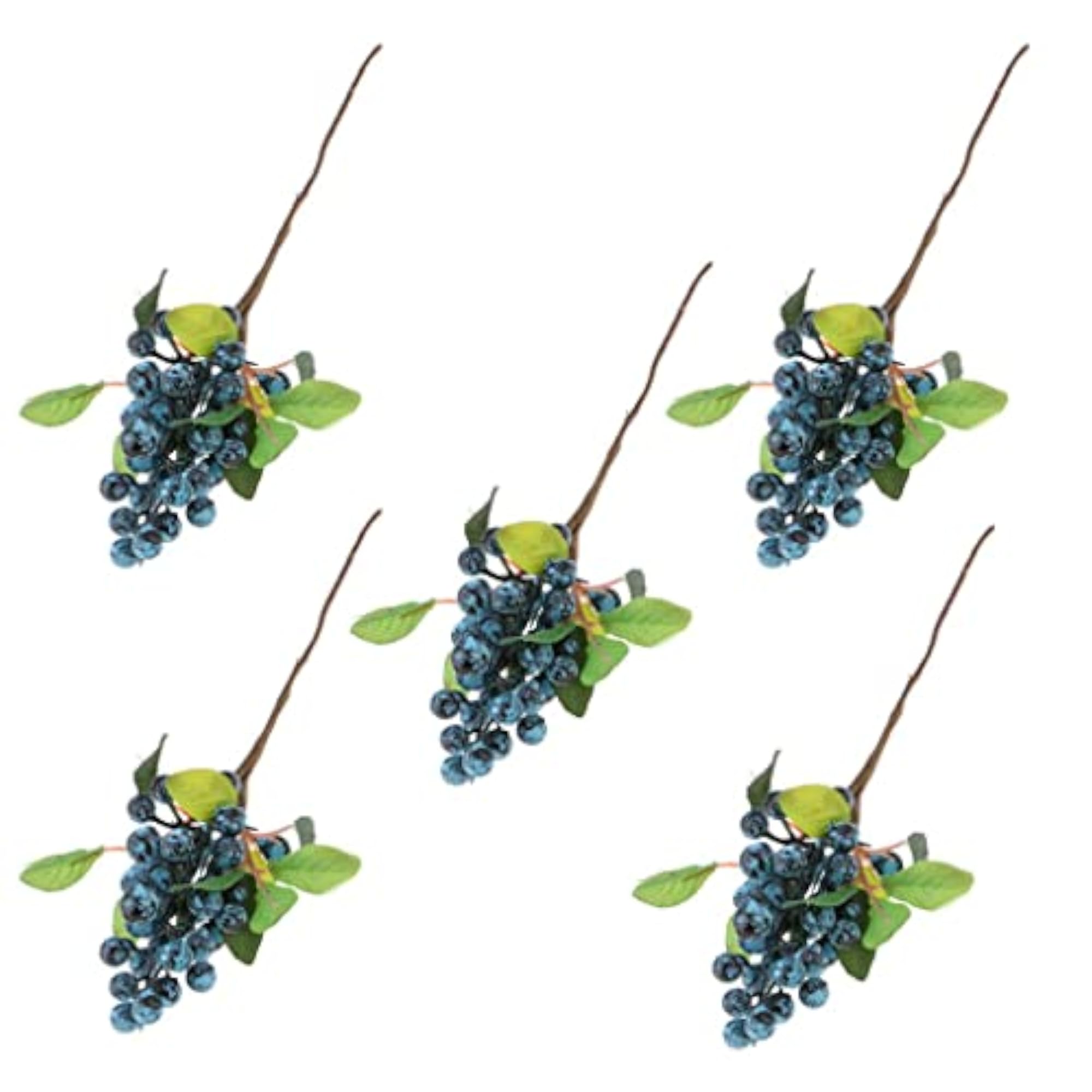 5x Poly Artificial Fake Plant Fruit Berries Branches Home Cafe Decor Blue