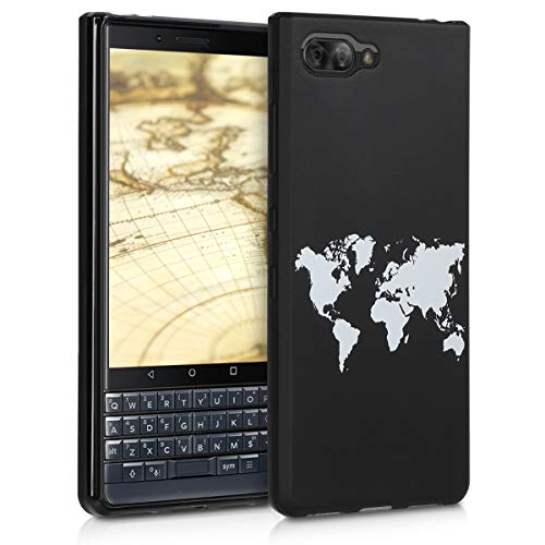 kwmobile TPU Silicone Case Compatible with BlackBerry KEYtwo LE (Key2 LE) - Case Soft Cover - Travel Outline White/Black