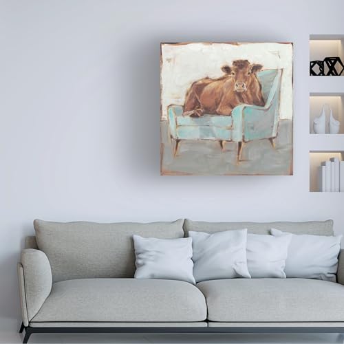 Wrapped Canvas Wall Art - Ethan Harper 'Moo-ving in IV' Wall Art for Living Room, Bedroom, or Office Décor - 24x24 by Trademark Fine Art - Used condition - Image 2