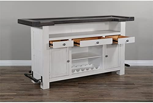 Miniatura 10 de Pemberly Row Armario de madera de granja de 78 pulgadas con estante para vasos, estante para vino para comedor y cocina en blanco roto marrón oscuro