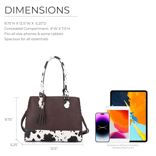 Image of JESSIE & JAMES Montana Whipstitching Cow Print Top Handle Satchel Purse with Adjustable Shoulder Strap
