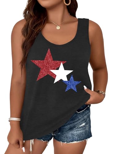 Image of Ithalt Plus Size 4th of July Tops for Women American Flag Tank Tops USA Patriotic Shirts Red White and Blue Sleeveless