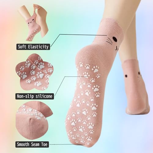 Pilates Grip Socks for Women Cute Yoga Grippy Non Slip Non Skid Cat Socks with Cat Paw Gripper for Barre Workout3