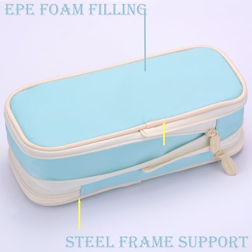 Image of Large Capacity Big Special Cute Aesthetic Preppy Canvas Pencil Case Organizer Holder Pouch Bag with Zipper Compartments, Pen Cases for Women Girls School Adults (Sky Blue)