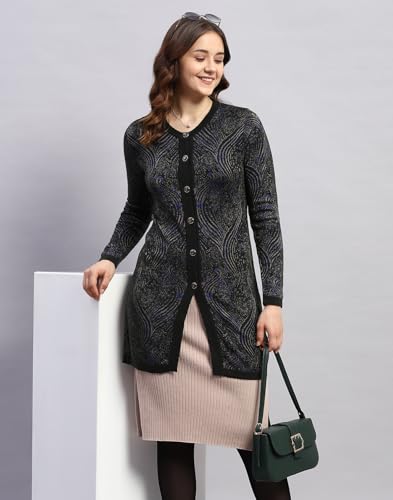Image of Monte Carlo Womens Self Design Round Neck Full Sleeve Cardigan (1243652RN)