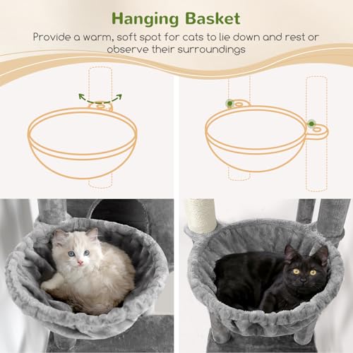 Image of Globlazer Sturdy Cat Tree for Indoor Cats 20 lbs, S68, Cloud Grey | 68-inch Large Cat Tower for Adult Big Cats, Heavy Duty Cat Tree with Extra Large Platform, 5 Scratching Post