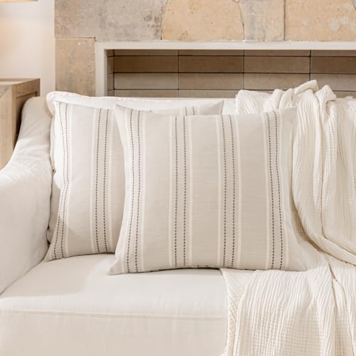 Image of Hckot Throw Pillow Covers 22x22 Set of 2 Taupe Pillow Covers Farmhouse Decorative Pillows Textured Linen Square Cushion Covers for Sofa Couch Bed Living Room Decor(Taupe)