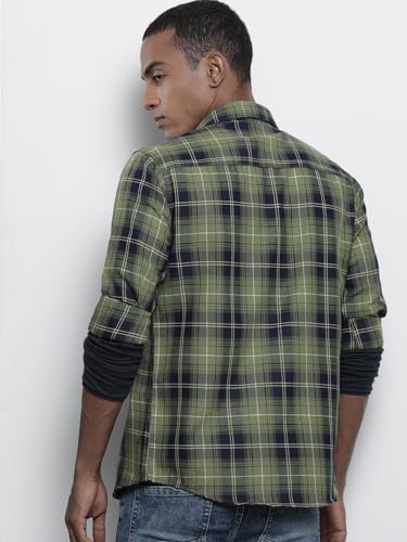 Image of The Indian Garage Co Men Slim Fit Checkered Full Sleeves Spread Collar Casual Shirt