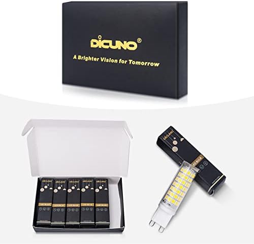 DiCUNO G9 5W Dimmable LED Bulbs (50W Halogen Equivalent), Daylight White 5000K, 500LM, AC/DC 230V, Energy Saving Ceramic Base LED Lights, No Flicker, 6-Pack