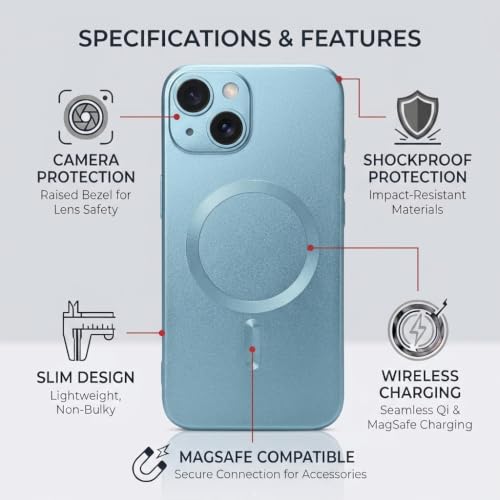 Image of amazon basics Premium Mag-Safe Case for iPhone 15 | Shockproof & Anti-Scratch Cover | Soft Silicone with Wireless Charging | Camera Lens Guard - Light Blue