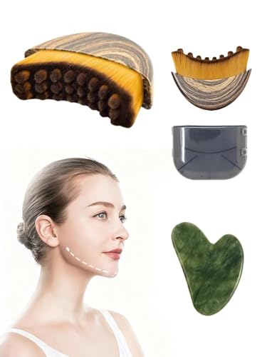 Facial Cleansing Brush & Gua Sha Set with Travel Case, Soft Bristle Face Dry Brush for Gentle Exfoliation, Lymphatic Massage, De Puffing and Skincare Routine