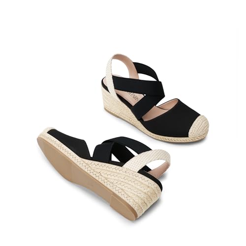 DREAM PAIRS Womens Close Toe Espadrilles Platform Slip on Elastic Criss Cross Straps Dressy Wedges Sandals3