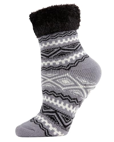 MeMoi Women's Aztec Fair Isle Plush Cabin Socks