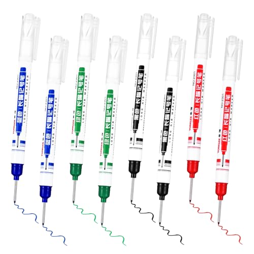 Wanmu 8 Stück Tieflochmarker, 20mm Extralange Spitze Bohrlochmarker, Metall Tiefenlochmarker Markierungsstift für Holz, Kunststoff, Wand, Fliesen, Karton, Baustellen (Schwarz, Blau, Rot, Grün)