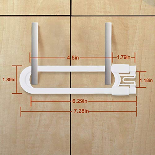 Adoric Sliding Cabinet Locks, 4-Pack U Shaped Baby Safety Locks, Childproof Cabinet Latch for Kitchen Bathroom Storage Doors, Knobs and Handles (White)