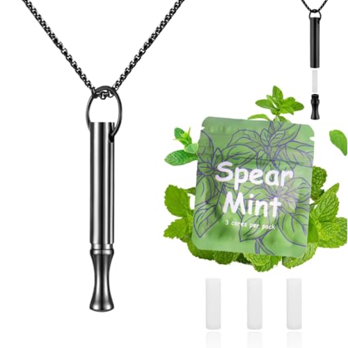 ADASTONE Breathing Necklace to Quit Smoking and Vaping with Refillable Mint Pods Stop Smoking Aids Fidget Necklace for Anxiety Relief Smokeless Inhaler for Adults (Black)