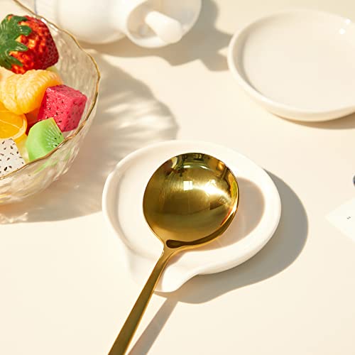 Image of Irenare 4 Pcs Ceramic Spoon Rest for Stove Top, 3.74 Inch Porcelain Spoon Holder, Coffee Utensil Rest Heat Resistant Dishwasher Safe for Home Kitchen Accessories Gift(White)