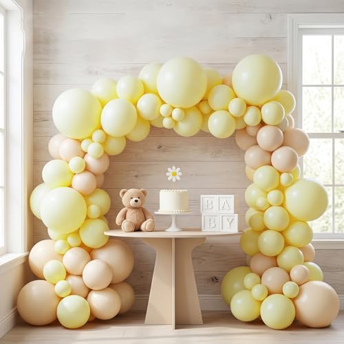 Image of Pastel Yellow Balloons, 114pcs Light Yellow Balloons Garland Arch Kit, 18 12 10 5 inch Pale Yellow Balloon for Sunshine Baby Shower, Bee Theme Birthday, Gender Reveal