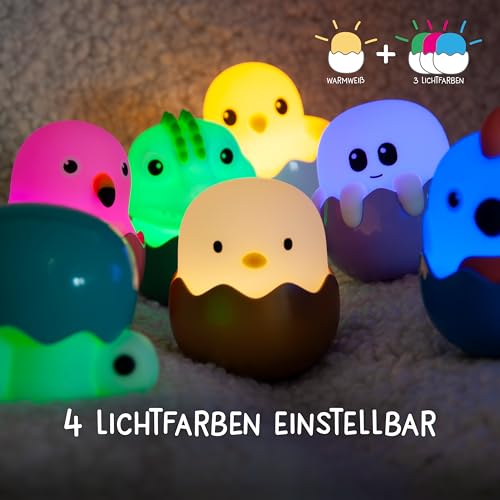 MegaLight Blind Box Mini Nachtlichter für Kinder | Mystery Box | zufällige Figurenauswahl | 1 aus 9 zum Sammeln l 4 Verschiedene Lichtfarben | stufenlos dimmbar | mit Anhänger | EGGY’S Mystery Lights