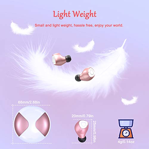 Rose Gold Wireless Earbuds Bluetooth 5.0, Noise Cancelling True Wireless Earbuds 18H Playtime, 3D Stereo Sound Wireless Bluetooth Headphones Volume Control, Built in Mic with Portable Charging Case