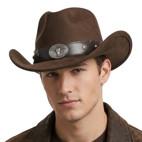 Image of Cowboy Hat for Men Women Suede Western Leather Cowgirl Hats Uniex Hat