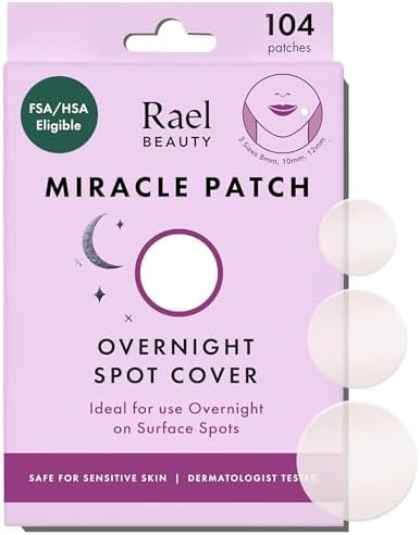 Rael Pimple Patches - Miracle Overnight Spot Cover, Thicker & Extra Adhesion, Hydrocolloid Acne Pimple Patch for Face, Zits & Blemishes, Korean Skin Care, 3 Sizes (104 Count)