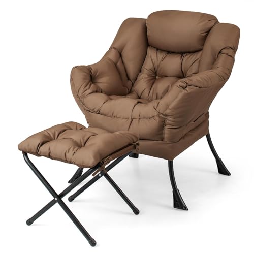 Sillón plegable cómodo marrón con otomán miniatura 1