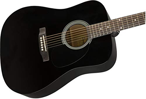 Fender Squier Dreadnought Acoustic Guitar - Black Bundle With Gig Bag, Tuner, Strap, Strings, Picks, Fender Play Online Lessons, And Austin Bazaar Instructional Dvd #TOP3