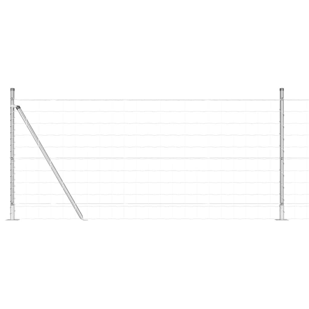 Garden Fence Panel Set with Posts Steel 0.8x10m Silver, Outdoor Boundary for Yard Terrace Pet Enclosure, Rust Resistant Easy Setup Modern Design