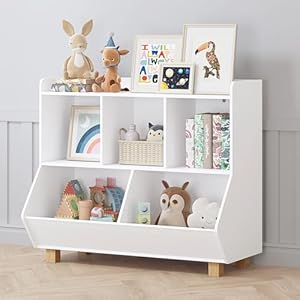 UTEX Toy Storage Organizer, Kids Bookshelf and Toy Storage with Legs, 5 Cube Storage Organizer, Children Bookcase for Kids Room, Living Room, Nursery,White