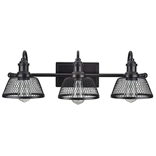 Image of Aspen Creative 62095, Three-Light Metal Bathroom Vanity Wall Light Fixture, 25 inch Wide, Transitional Design in Bronze with Metal Mesh Shade