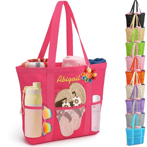 Bolsa personalizada rosa para playa bordada para mujer miniatura 1