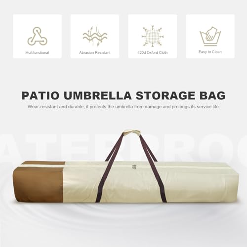 Patio Umbrella Storage Bag Waterproof Outdoor Hammock Storage Bag Fits for Home Storage Carrying Traveling & More Patio Hammock and Steel Stand Storage Bag 67\" Lx 7\" Wx 7\" H (beige)