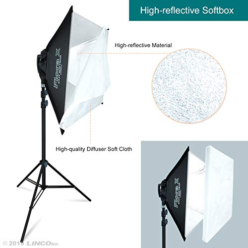 Linco Lincostore 2000 Watt Photo Studio Lighting Kit With 3 Color Muslin Backdrop Stand Photography Flora X Fluorescent 4-Socket Light Bank And Auto Pop-Up Softbox - Only Takes 3 Seconds To Set-Up #TOP7