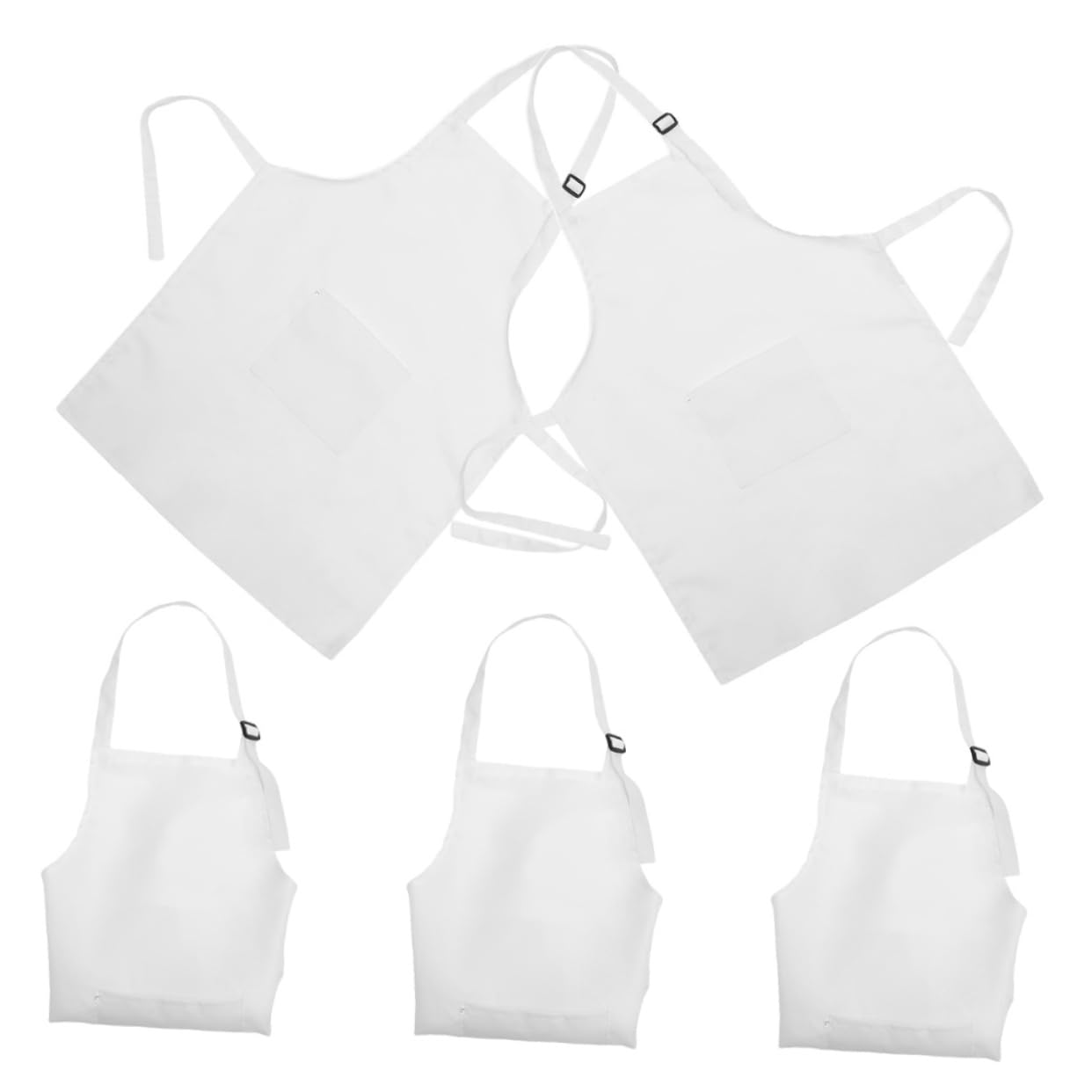 Delantal de Poliéster Blanco Ajustable Reutilizable y Resistente al Desgaste, 5 Piezas, de Pintura Infantil, Adecuado para Manualidades y Dibujo