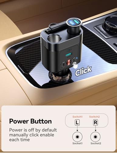 Image of Cigarette Lighter Splitter, Dual Socket Cigarette Lighter Adapter with Retractable Cable, Double 30W PD & QC 3.0, 12V /24V Car Charger Splitter for iPhone 17 Pro Max /16 /15 /14 /Samsung /Dash Cam /GPS