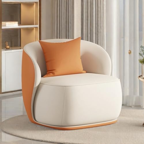 Image of Light Luxury Style Sofa - Modern Upholstered Accent Chair with Plush Cushion & Elegant Design for Living Room, Bedroom, or Office Faux Leather (Orange /Off White)