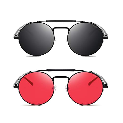 Image of RONSOU Steampunk Style Round Vintage Polarized Sunglasses Retro Eyewear UV400 Protection Matel Frame