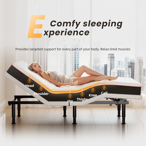 Image of Adjustable Bed Frame King Size with Wireless Remote, USB, Head Foot Incline, Underbed Light, Zero Gravity, Heavy Duty Platform Bed Base