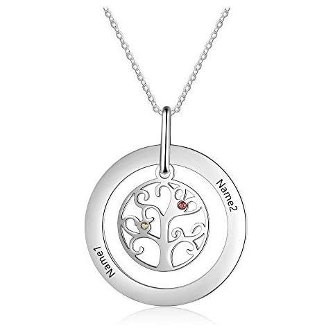 Tian Zhi Jiao Personalized Family Tree of Life Mothers Necklace with 2-8 Simulated Birthstones Children Names Engraved Womens Jewelry for Mom Grandma (2 stone) Cover