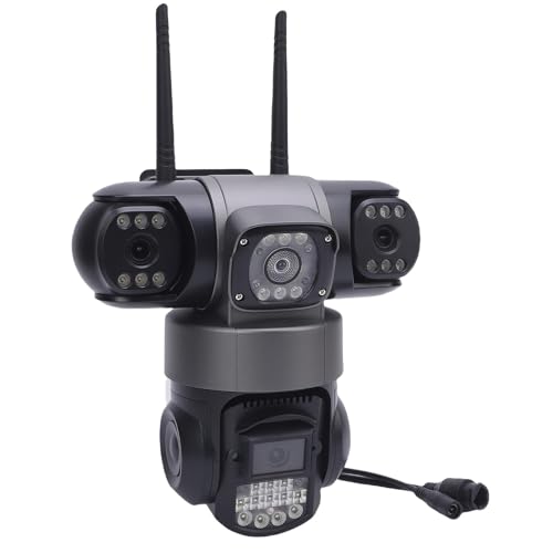 Yanmis Cámara de Seguridad de Lente Triple, Cámara de Vigilancia WiFi 2 Vías de Detección de Movimiento de Alarma Inteligente IP66 Sistemas de Seguridad para el (Enchufe de la UE)