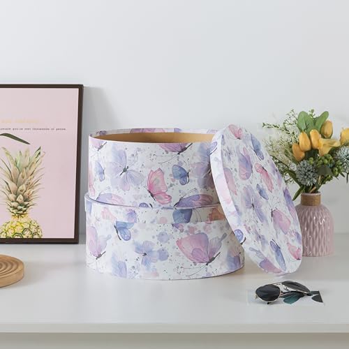 Soul & Lane Large Oblong Cardboard Decorative Storage Boxes with Lids, Set of 2 Cardboard Boxes for Flowers and Gifts, Oval Nesting Memory Containers for Keepsakes and Organizing, Butterfly Garden