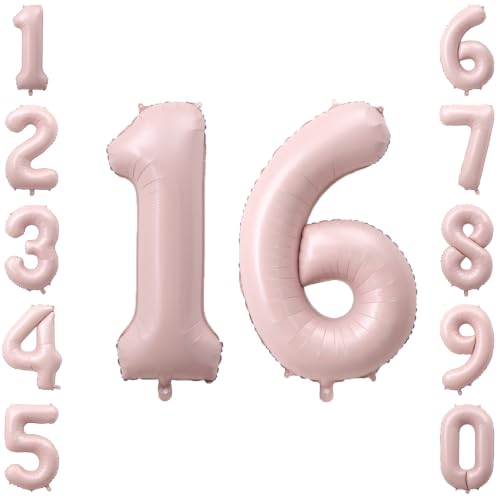 Blush Pink Number 16 Balloon 40 Inch, Foil Digits Theme Party Supplies