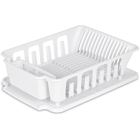 STERILITE 2-Piece Large Sink Set Dish Rack Drainer, White Cover