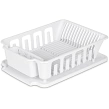 STERILITE 2-Piece Large Sink Set Dish Rack Drainer, White 18 L x 13 3/4" W x 5 1/2" H, 3/4" L x 3/4" W x